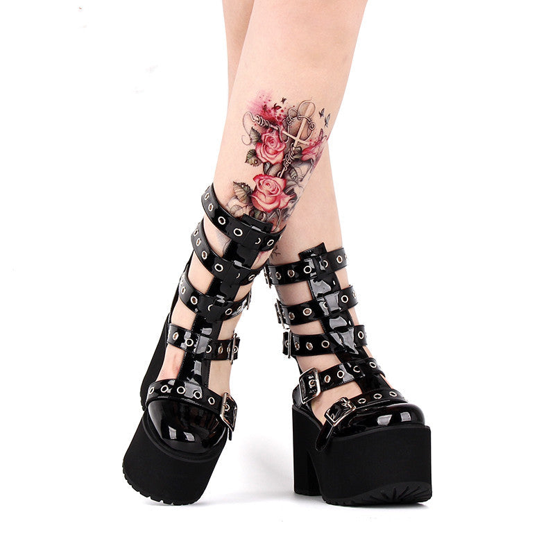 Angelic Imprint - Gothic Lolita Punk Platform Boots Sandals