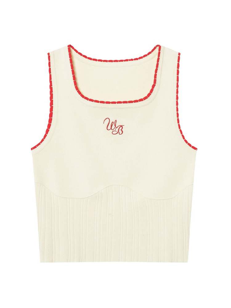 Lace Knit Logo Embroidery Tank Top【s0000008088】