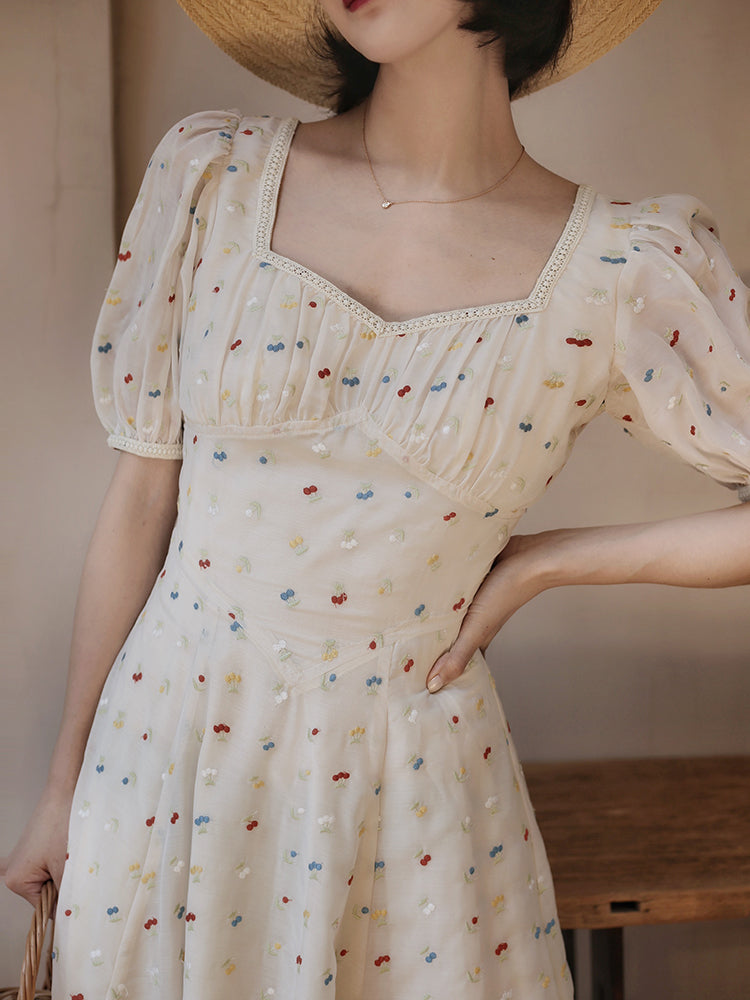 Floral embroidered dress with glittering jewels