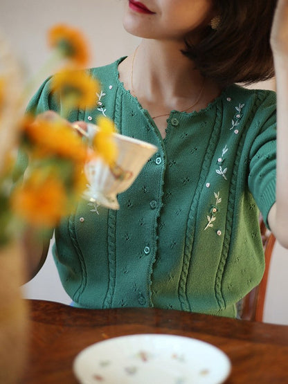 flower embroidery knit cardigan