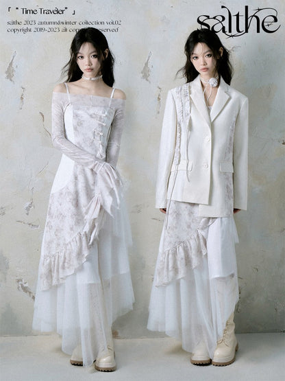 Patchwork Ruffle Suspender Long Dress & Waistcoat【s0000004379】