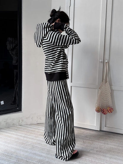 Striped Zipper Hooded Sweat Jacket & Pants Setup【s0000004162】