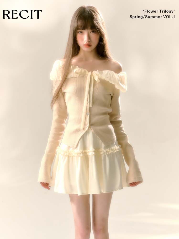 Lace Off Shoulder Knit Tops & Tutu Mini Skirts【s0000007365】