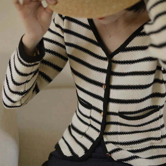 Black striped classic cardigan