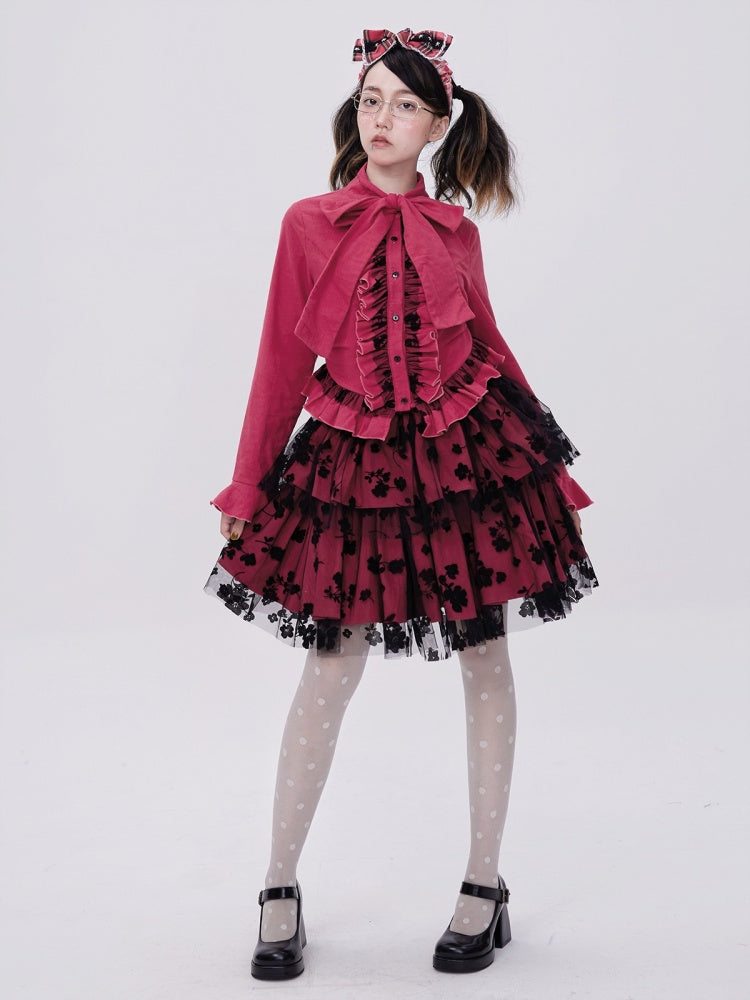 Showa Retro Sweet & Cute Bowknot Frilled Lolita Shirt【s0000003181】