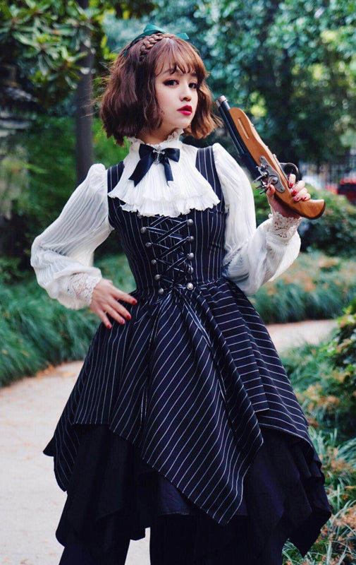 Surface Spell - Gothic Lolita Irregular Hemline Stripe JSK