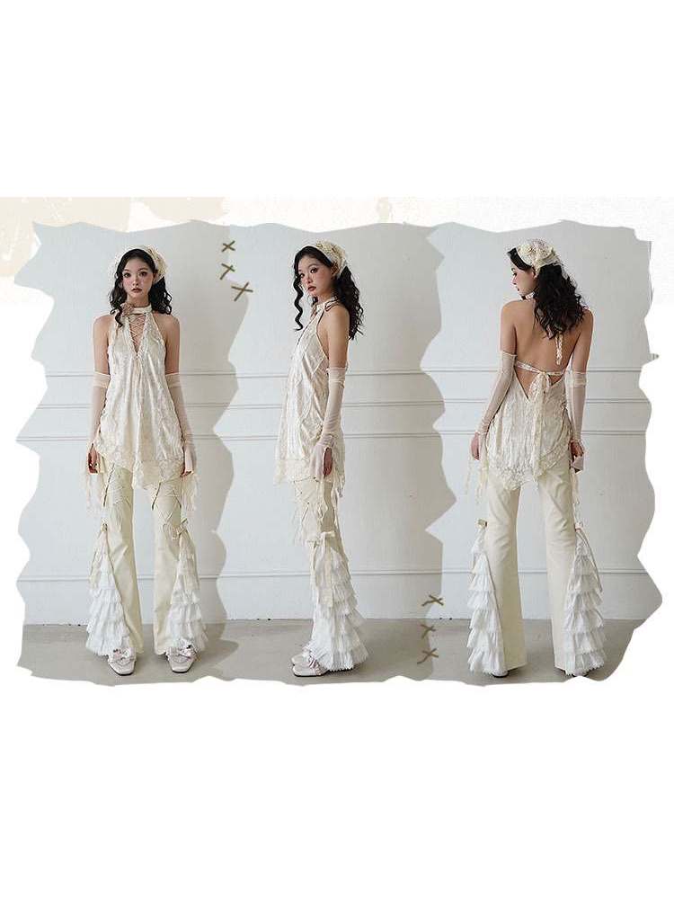 Lace-Up Tiered Bowknots Flared Pants【s0000008155】