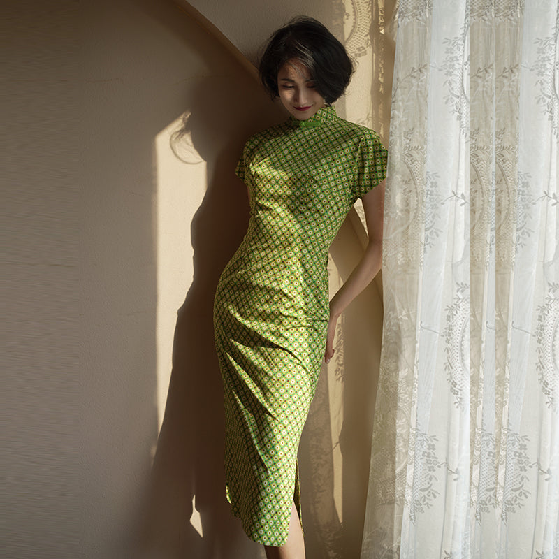 yellow green cheongsam dress