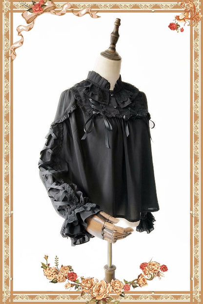 Infanta - Warm Tea - Cute Ribbon Long Sleeves Cotton Blouse