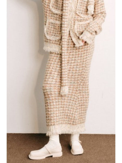 Knitted Fringe Cardigan Jacket With Stole ＆ Long Skirt【s0000003854】