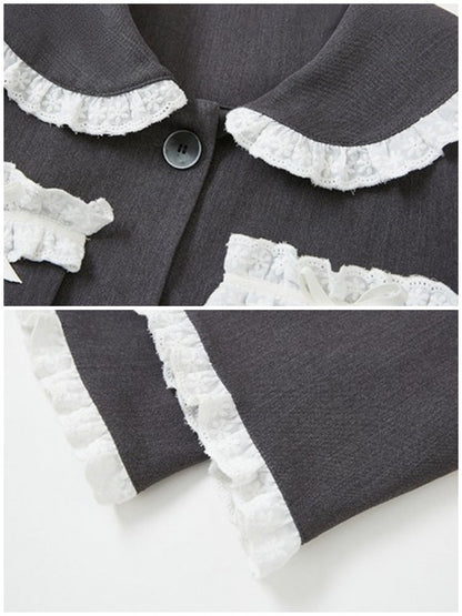 Lace Stitch College Taste Jacket ＆ Puffy Mini Skirt【s0000003853】