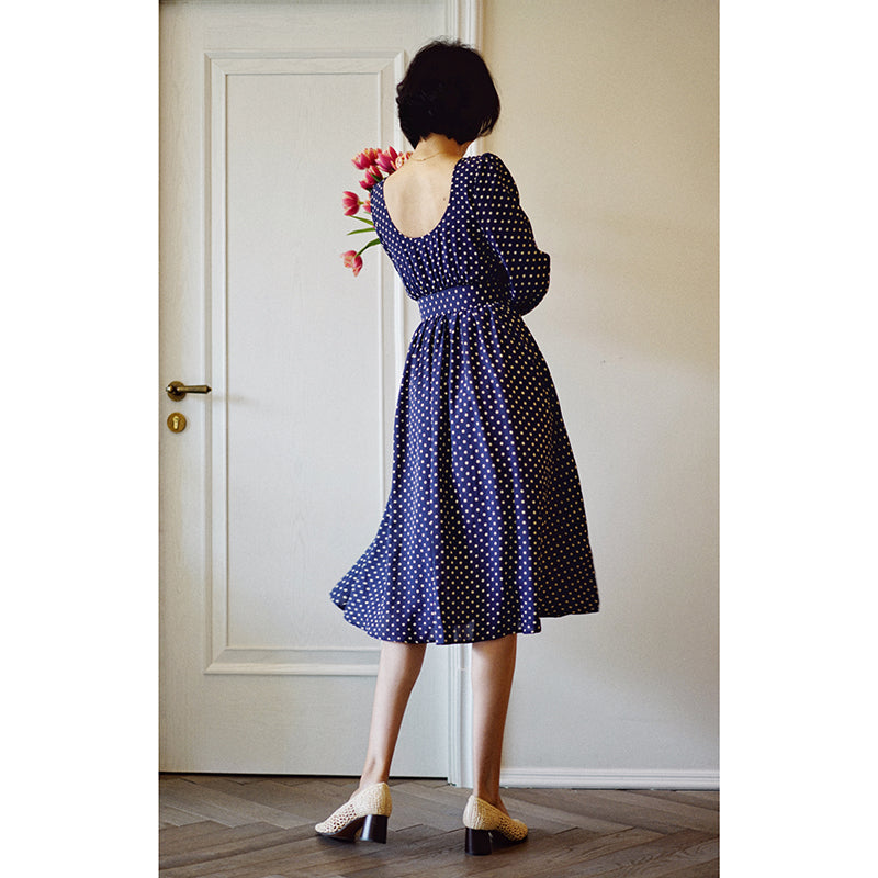 Lapis navy blue polka dot vintage dress