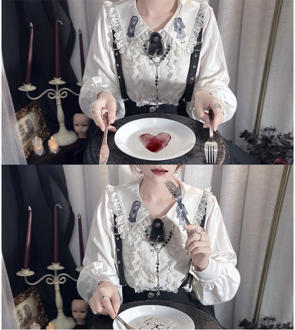 CastleToo - Corroding the Heart - Ouji Lolita Shirt Suspenders Shorts