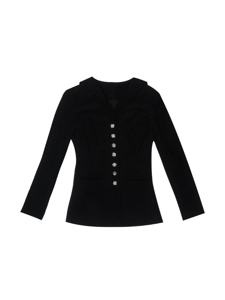 Sailor Collar Rose Button Jacquard Jacket【s0000003813】