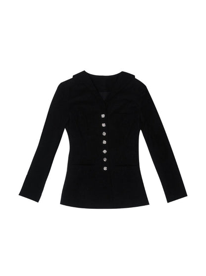 Sailor Collar Rose Button Jacquard Jacket【s0000003813】