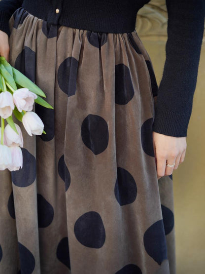 Birch brown polka dot velvet umbrella skirt