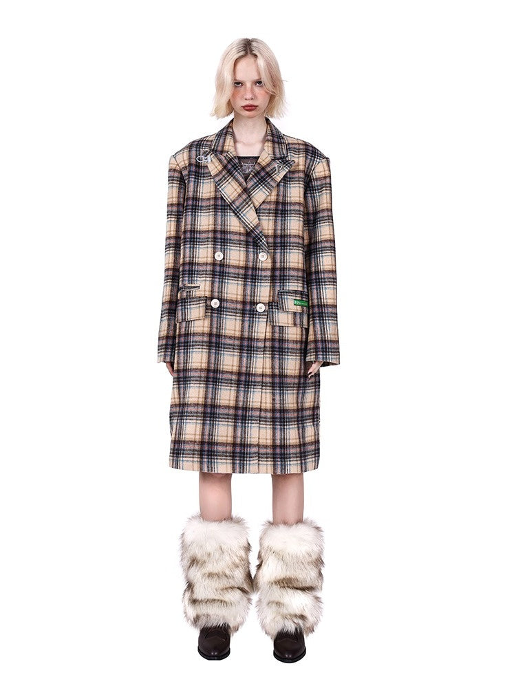 Plaid Mid Length Double Breasted Coat【s0000004348】