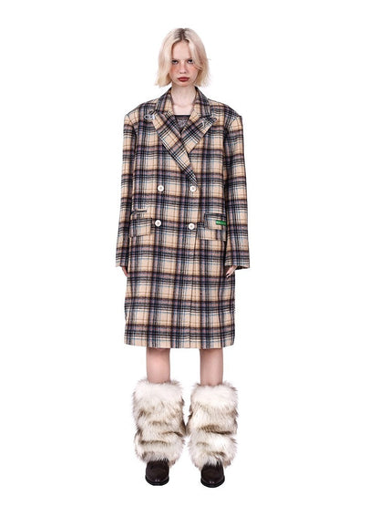 Plaid Mid Length Double Breasted Coat【s0000004348】