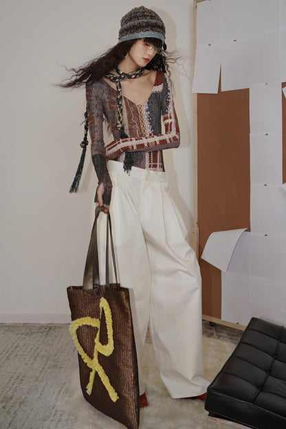 Retro Western Print V-Neck Bodysuit Top