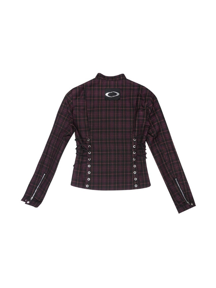 Plaid Zipper Short Jacket & Patch Pocket Long Skirt【s0000003884】