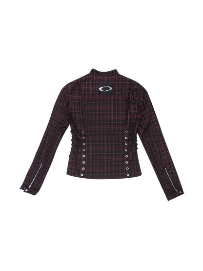 Plaid Zipper Short Jacket & Patch Pocket Long Skirt【s0000003884】