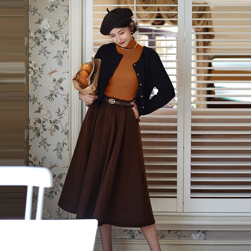 Dark Brown Lady Retro Umbrella Skirt