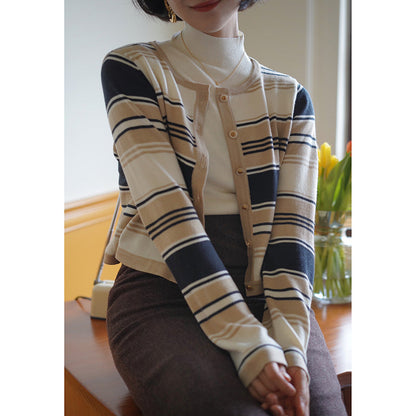 Lady's Striped Knit Cardigan