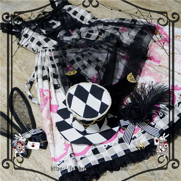 Fox cherry - Lolita Alice Clock Rabbit Ear Tulle Top Hat
