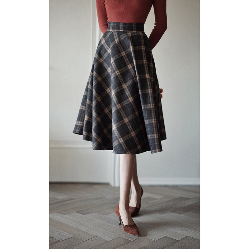 Western ladies plaid retro skirt