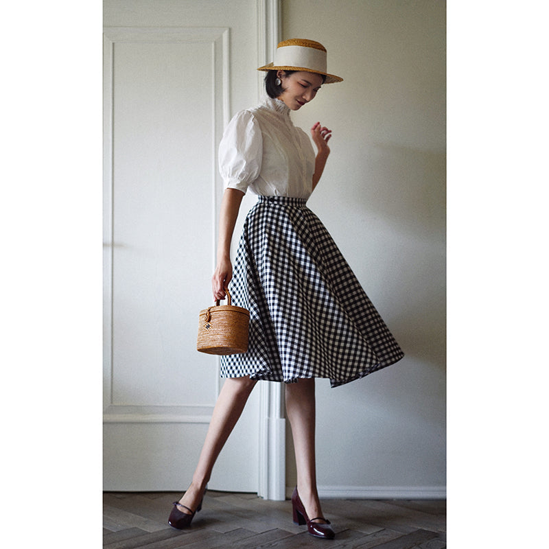 black white plaid hepburn skirt