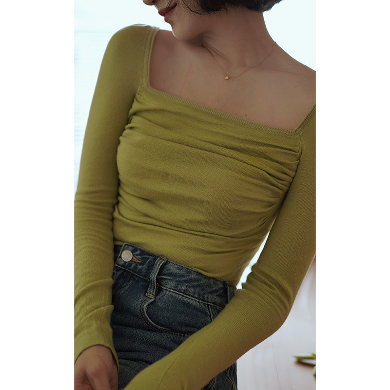 Square neck slim knit for ladies