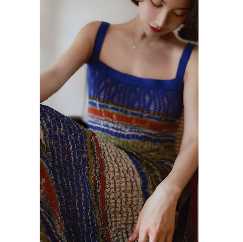 Ultramarine oil painting knit camisole dress