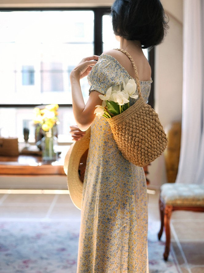 Indigo yellow flower french dress