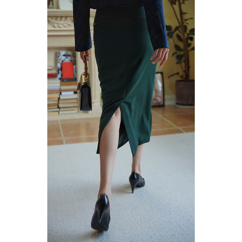 Dark Green Lady Tweed Tube Skirt