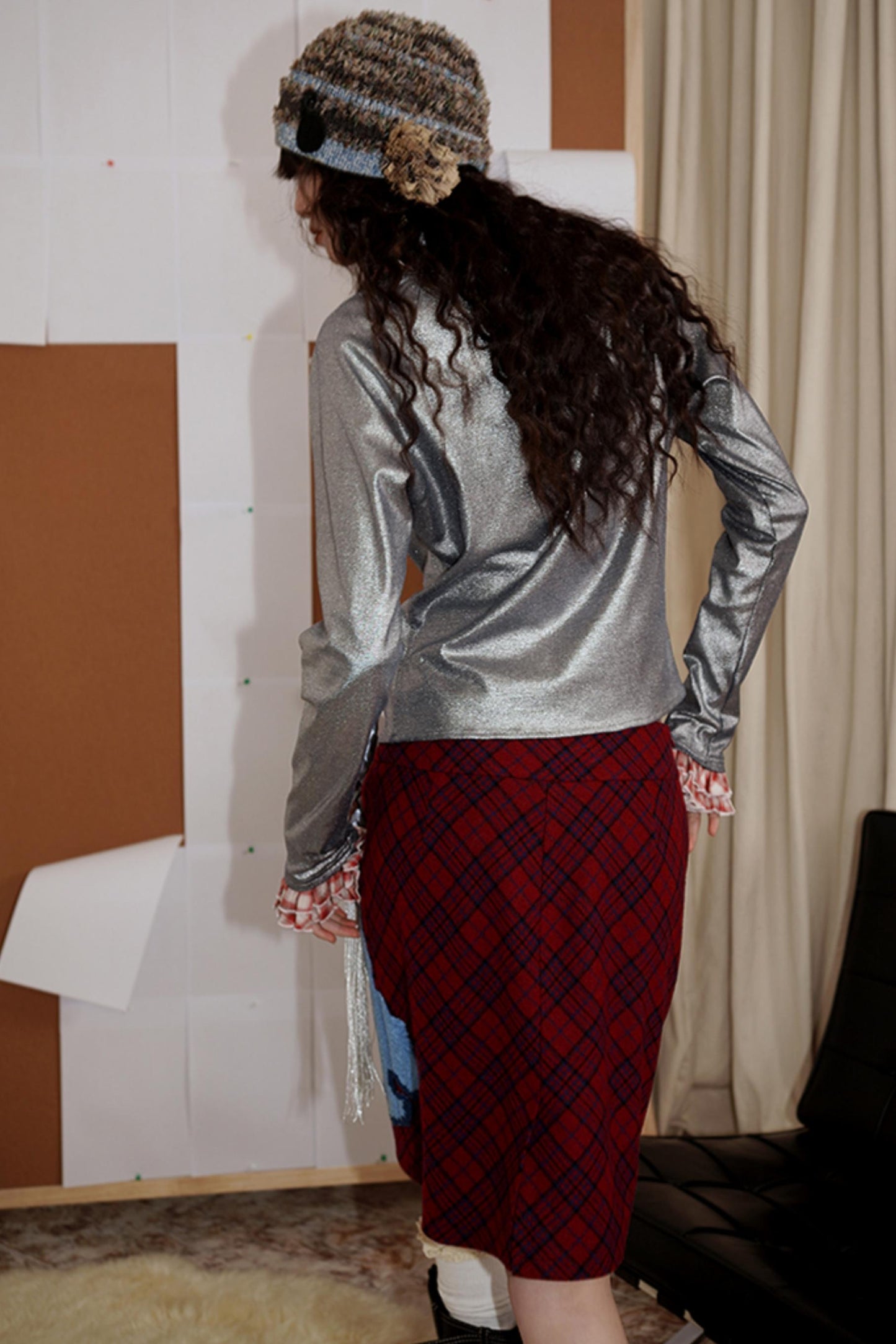 Vintage Plaid Embroidered Wool Halter Skirt