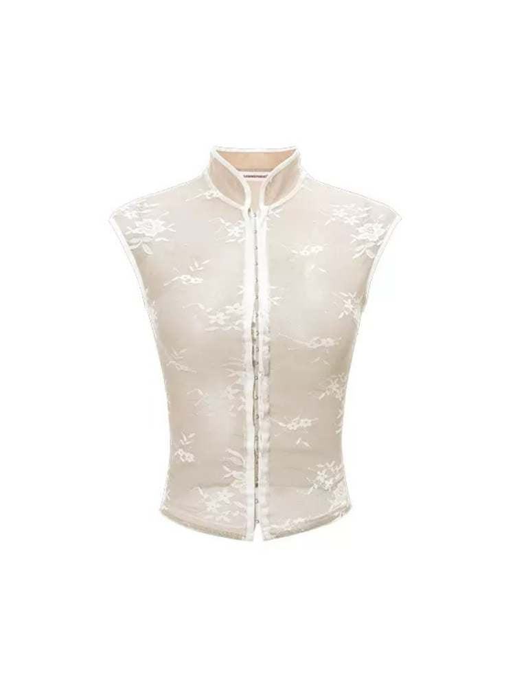 Mesh Lace Cheongsam Blouse & Skirt Set【s0000009176】