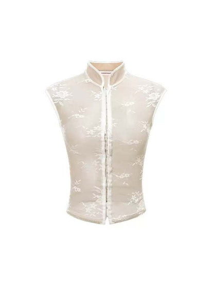 Mesh Lace Cheongsam Blouse & Skirt Set【s0000009176】