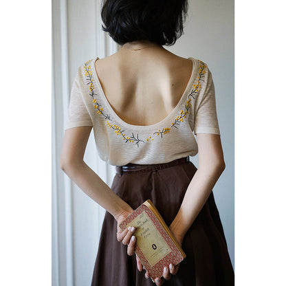 floral embroidery french knit top