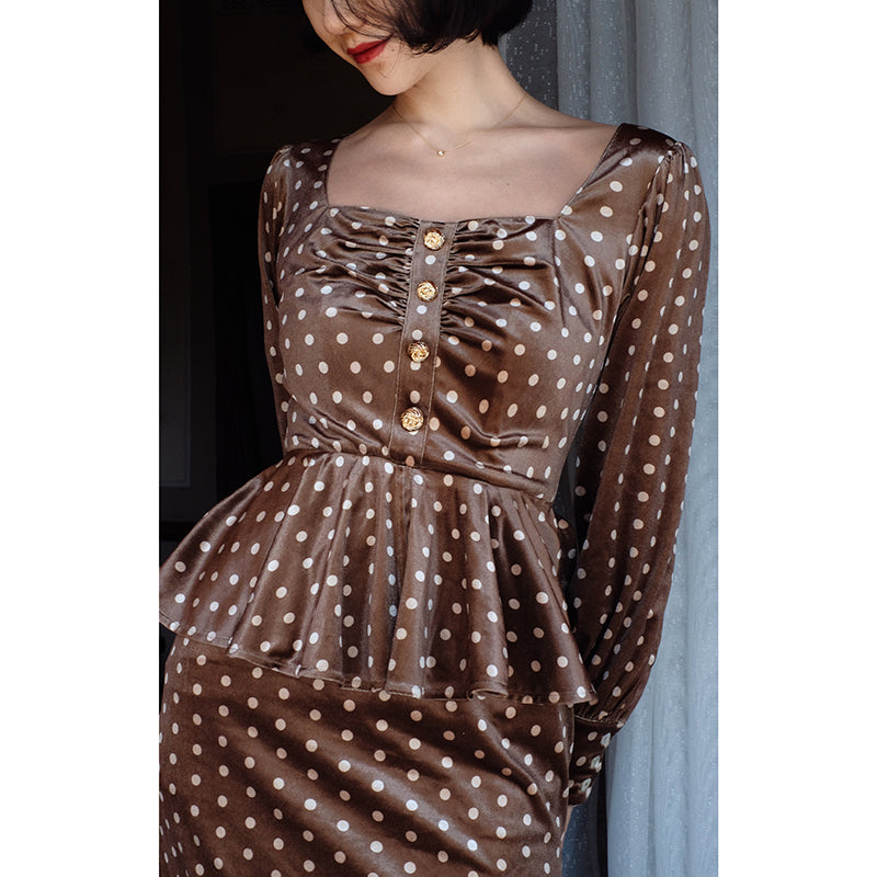 Western lady's polka dot velvet dress