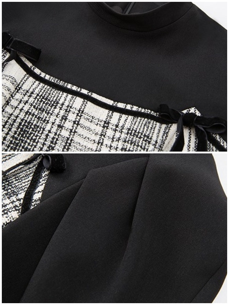 Plaid Cake Skirt Faux Two Piece Dress【s0000003859】