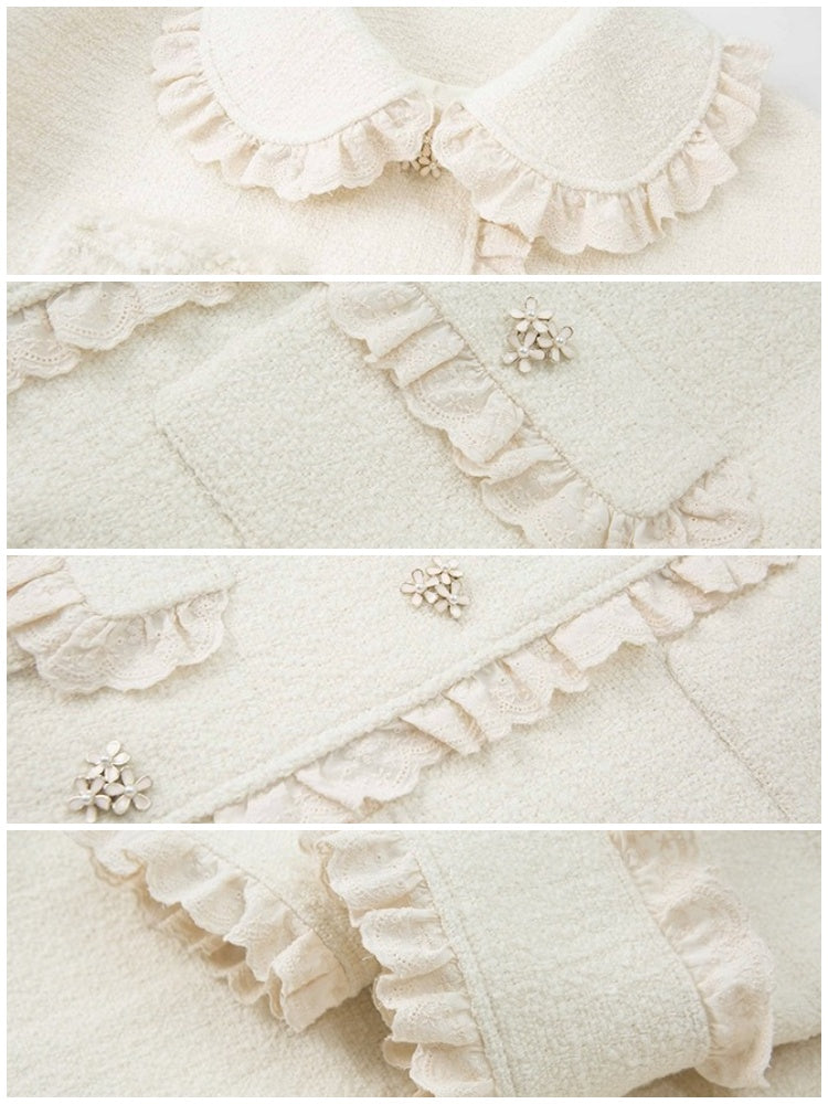 Wool Weave Lazy Bouquet Button Frills Jacket & Skirt【s0000003857】