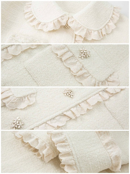 Wool Weave Lazy Bouquet Button Frills Jacket & Skirt【s0000003857】