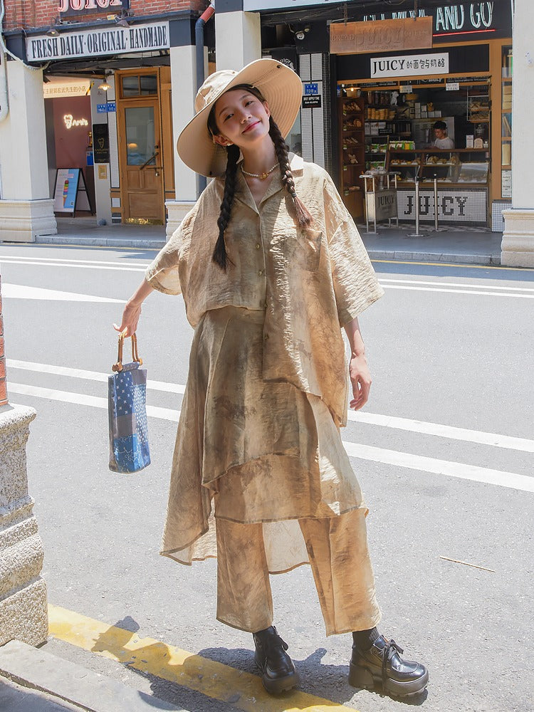 Jacquard Retro Chinese Style Loose Shirt & Pants Skirt Set Up【s0000002978】