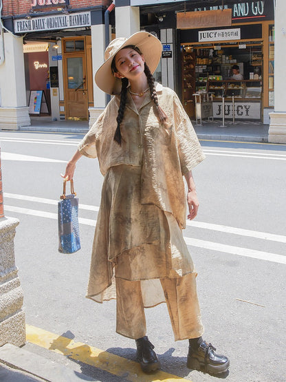 Jacquard Retro Chinese Style Loose Shirt & Pants Skirt Set Up【s0000002978】