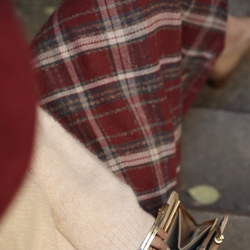 Crimson Diagonal Plaid Retro Skirt