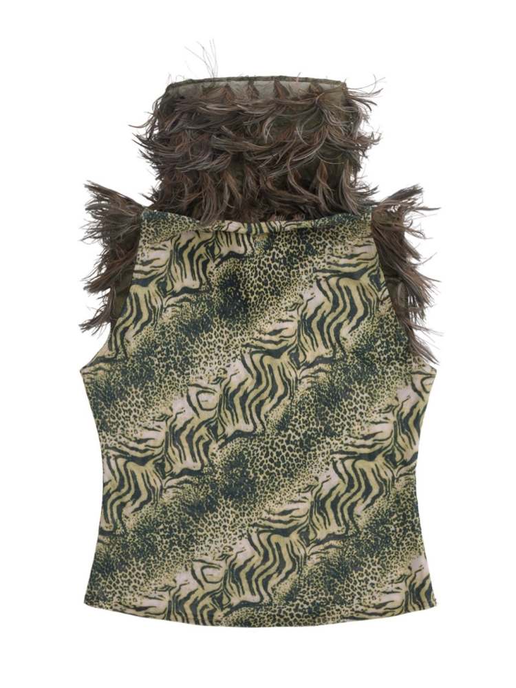 Back to the Jungle" Leopard Print Fur Collar Tank Top【s0000008572】"