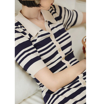 Deep striped polo knit dress