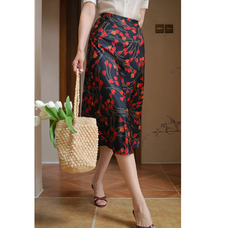 Crimson Floral French Skirt