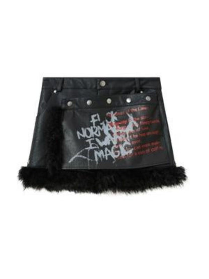 Black leather spelling wool package hip dress pants【s0000004515】