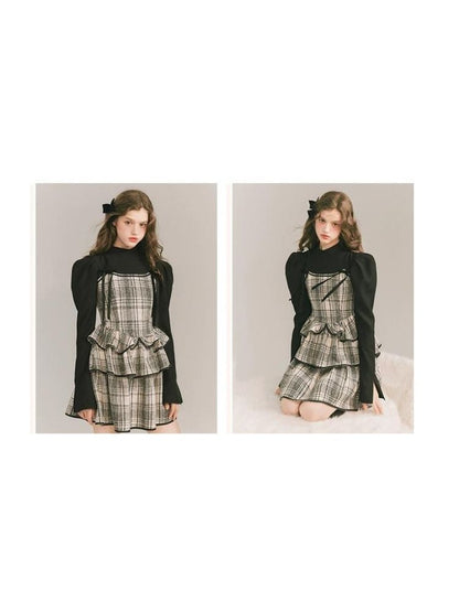 Plaid Cake Skirt Fake Two Piece Dress【s0000003231】